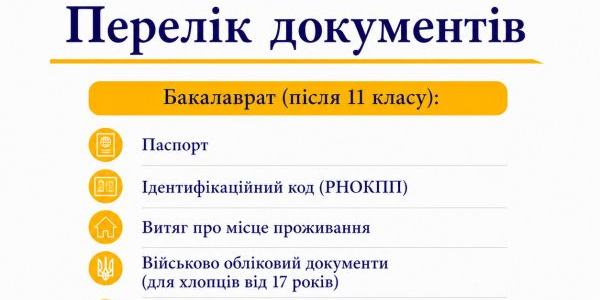 Основні дати вступу-2026 та перелік документів для вступників
